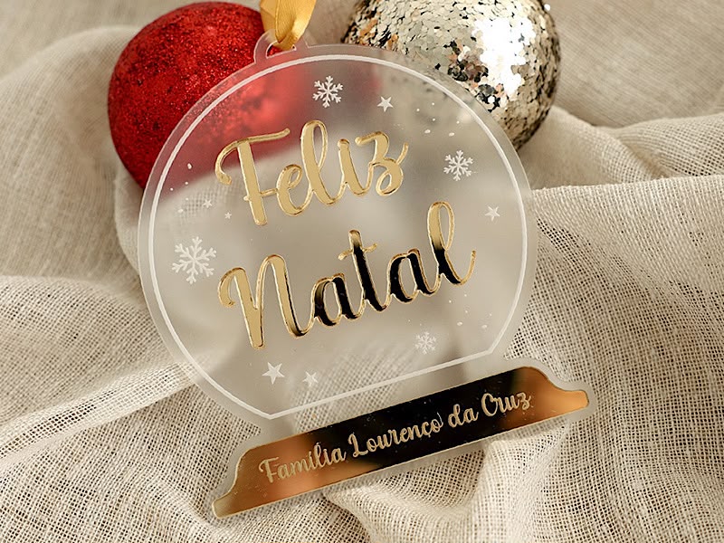 Bola natal família em acrílico Bola natal família em acrílico